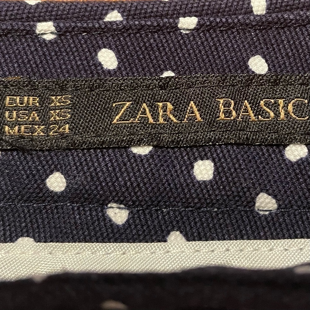 ZARA Nautical Polka Dot Pleated Mini Skirt Pockets Navy White XS Cotton - Picture 8 of 8